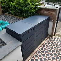 Conteneur à déchets robuste en WPC et aluminium, bac à ordures extérieur verrouillable avec vérin à gaz pour jardin