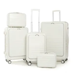 2024 Hot Sale Travel Trolley White Abs Pc Trolley Suitcase 360 Degree 4 Rotating Wheels Carry On Suitcase Luggage Sets