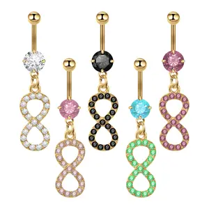 NUORO 316L Surgical Steel Body Piercing Jewelry Ombligo Belly Button Rings Lucky Number 8 Infinite Symbol Navel Piercing Ring