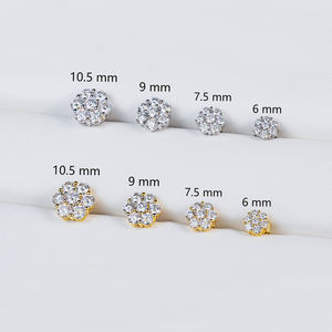 Boucles d'oreilles clous en Moissanite et diamant de laboratoire pour hommes et femmes, 6mm, 7.5mm, 9mm, 10mm, en argent sterling 925 plaqué or 14K, motif grappe de fleurs - Product Image 6