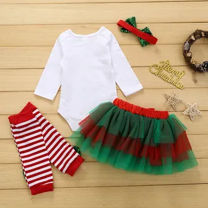 RTS नई शैली नवजात मेरी पहली क्रिसमस टूटू सेट बच्चे लड़की के कपड़े के लिए प्यारा 4pcs बच्चे को कपड़े क्रिसमस संगठन लड़कियों