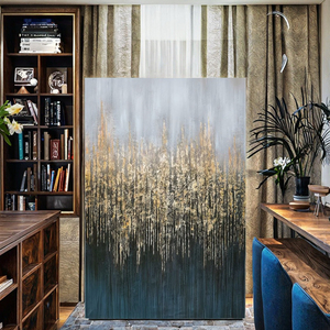 Dipinto Moderno Fatto a Mano con Texture in Foglia d'Oro su Tela, Quadro Astratto Paesaggistico Decorativo da Parete con Cornice Dorata - Product Image 2