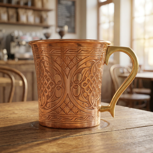 Handmade Vintage Copper <b>Mug</b> Embossed <b>Double</b> <b>Wall</b> Handle 200ml for Home Party Office Gift-Indian Home Crafts - Product Image 4
