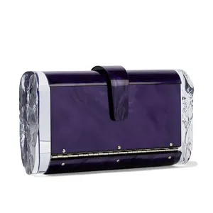 Fashion Purple Acrylic Clutch For Party Decorative Acrylic Hand Bag