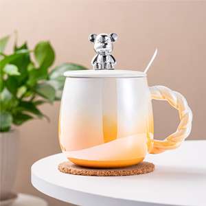 Cangkir air beruang Teddy, cangkir kopi kantor keramik tahan panas dengan sendok tutup kualitas tinggi - Product Image 6