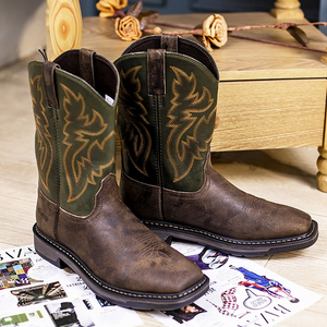 Bottes de Cowboy occidentales classiques pour hommes bottes en cuir à semelle extérieure en caoutchouc anti-glissante chaussures hommes bottes du désert à bout carré - Product Image 3