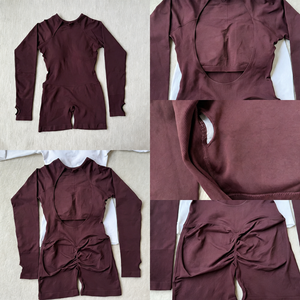 Tuta intera <span class=keywords><strong>da</strong></span> yoga sexy in nylon senza cuciture a maniche lunghe <span class=keywords><strong>da</strong></span> <span class=keywords><strong>donna</strong></span>, con schiena scoperta, effetto push-up, reggiseno integrato, per fitness e palestra - Product Image 3