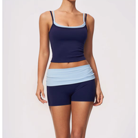 Ensemble de yoga 2 pièces personnalisé bicolore : débardeur sans manches et short cycliste taille haute pour femme