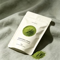 Sachet d'emballage pour matcha avec impression de logo personnalisé, finition mate blanche, pochette Doypack autoportante avec fermeture éclair