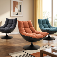 Fauteuil pivotant de loisirs en tissu chenille et similicuir finition mate avec base rotative pour intérieur