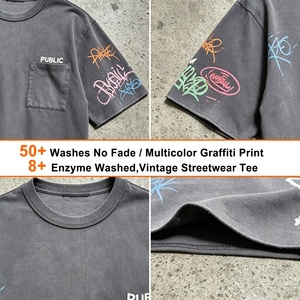 Fabricant de T-shirts à Marque Blanche – T-shirt Homme Ample Style Streetwear avec Impression Sérigraphiée Effet Délavé et Graffiti Vintage - Product Image 2