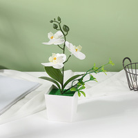 Pot Anggrek Phalaenopsis Mini Hijau, Alas Ramah Lingkungan dari Plastik PVC Tahan Lama, Tanaman Sutra untuk Meja/Kantor, Hadiah Thanksgiving & Tahun Baru