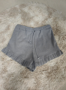 Shorts en molleton tricoté de couleur unie pour femme, taille mi-haute élastique, volants, coupe régulière, décontracté, respirant, écologique, séchage rapide - Product Image 6