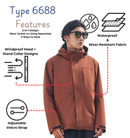 Veste de randonnée d'hiver à manches longues pour hommes, équipement de plein air personnalisé avec support imperméable, fermeture à glissière coupe-vent en graphène