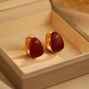 Pendientes de Botón Geométricos de Doble Cara, Chapados en Oro de 18K, Plata S925 y Cobre Esmaltado Rojo, de Lujo Francés de Alta Gama para Mujer, Regalo Sencillo - Product Image 1