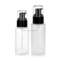 Emballage cosmétique professionnel en verre, flacon cylindrique transparent avec bouchon pompe noir pour lotion, sérum, fond de teint