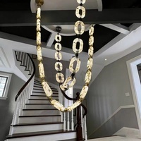 Spanish Luxury Chain Link Alabaster Chandelier Unique Lifting Ring Design Hanging Chandelier for Hotel Lobby Living Room Villa