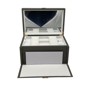 Luxury Multi-Compartment Jewellery Organizer Chest with Ring Slots & Earring Dividers and with <b>Mirror</b> - Product Image 1
