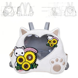 Linda mochila mini con forma de orejas de gato, personalizada, estilo Ita Bag, con ventana transparente en forma de corazón y bordado de girasol, para fanáticos del anime. - Product Image 3