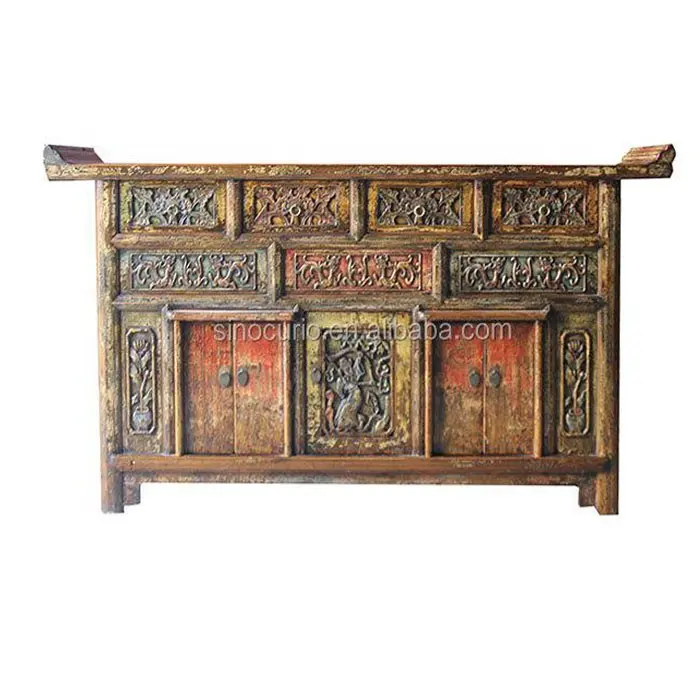 Chinese new design antique solid wood reproduction hand painted Tibetan furniture carved praying shrine cabinet