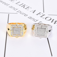 Bague géométrique BES Bling Iced Out CZ en laiton bicolore plaqué or 18 carats, bijoux hip-hop pour hommes, vente en gros d'usine en stock