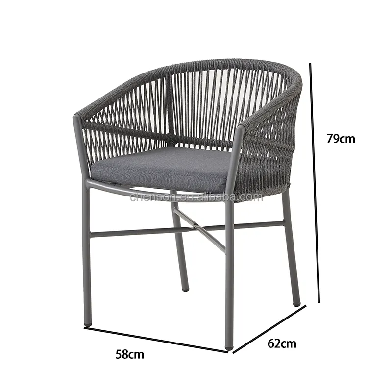 नए आगमन गार्डन फर्नीचर बाहरी धातु कुर्सियों के पैटिको एल्यूमीनियम रस्सी आधुनिक बुनाई डाइनिंग चेयर
