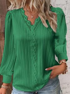 Chemisiers élégants à manches longues et col en V T-<span class=keywords><strong>shirt</strong></span> en dentelle Top pour femmes Vêtements pour femmes de grande taille pour femmes Vente en gros - Product Image 2