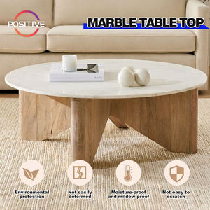 Table basse ronde en marbre haut de gamme salon minimaliste moderne petite maison Table en bois massif Basse Salon - Product Image 2