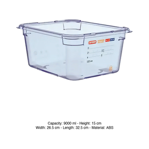 Bac alimentaire ABS GN 1/2 32,5 × 26,5 × 15 h cm, 9 L, sans couvercle, -40/+80 ° C Araven - Product Image 3