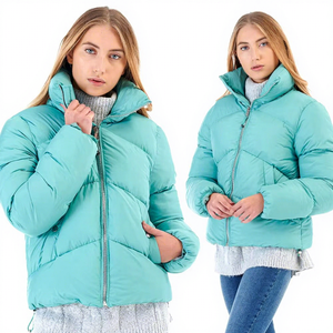 Veste matelassée unisexe turquoise écologique à capuche avec fermeture éclair coupe-vent décontractée pour l'hiver, rembourrage en coton épais - Product Image 5