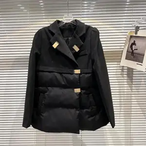 2022 Winter New Woolen Patchwork Warm Suit Coat Women Long Sleeve Cotton Jacket Female Korean Style Casual Parkas