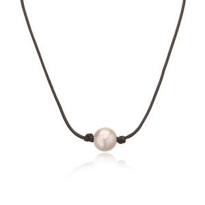 <span class=keywords><strong>Girocollo</strong></span> di perle d'acqua dolce coltivate singole di perle per donna gioielli in vera pelle fatti a mano con corda nera - Product Image 3