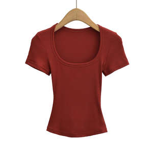Camiseta de Verano, Estilo Europeo y Americano, Linda y Atrevida, Cuello Cuadrado, Manga Corta, Elástica - Product Image 6