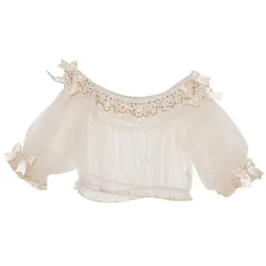 Original Lolita Short Sleeve Blouse Ladies Summer Chiffon Lace Blouse