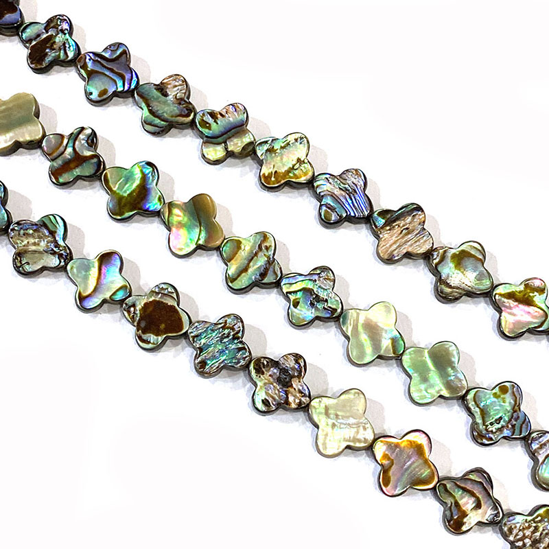 Wholesale Natural Flat Four Leaves Clover Assembled Abalone Shell Bead Strands for DIY Jewelry Making 8mm 10mm 12mm