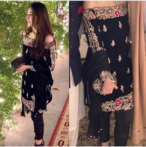 Indian/Pakistani Elegant-Party-Wear embroidery work on Stylish Off Shoulder kurta with Pant dress for party/Wedding wear -2020 - Product Image 1