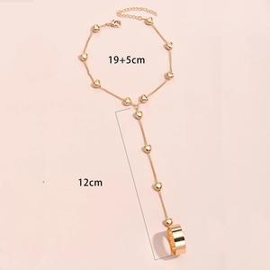 Pulsera <span class=keywords><strong>de</strong></span> Cadena Simple con Eslabones Chapados en Oro, Anillo Ancho Conectado a Cinco Dedos, Joyería, Regalos para <span class=keywords><strong>Mujer</strong></span> - Product Image 4