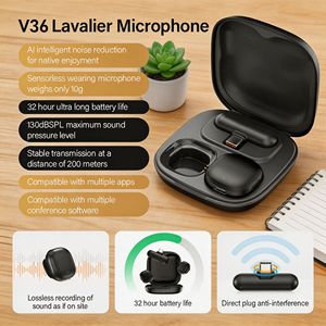 AI Noise Canceling <b>Wireless</b> Lavalier <b>Microphone</b> V36 Magnetic Charging Portable Mic 6-8 Hours Battery Life - Product Image 2