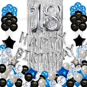 Blue Silver Birthday Party Decoration Set Birthday Party Supplies Happy Birthday Balloons Banner Party Decorations for adult 25