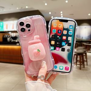 Funda de teléfono TPU con borde ondulado transparente Rosa INS con soporte de jugo de melocotón placa ondulada <span class=keywords><strong>azúcar</strong></span> para iPhone 17 Pro Max Plus transparente - Product Image 4