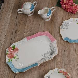 मल्टीकोलर सिरेमिक गुलाबी फूल-मुद्रित आधुनिक डाइनिंग प्लेट वर्ग हड्डी चीन शादी पार्टी के लिए बहु कार्यात्मक नवर्डिक टेबलवेयर - Product Image 3
