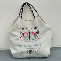 Koleksi Baru Tas Tote Ramah Lingkungan dengan Desain Bordir, Tas Belanja Bahan Nylon Tahan Air, Tas Selempang Bahu Terbuka