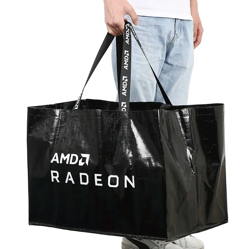 पुन: प्रयोज्य काले रंग के कपड़े लेमिनेटेड पीपी बुने हुए बैग शॉपिंग अतिरिक्त बड़े लेमिनेटेड पीपी बुने हुए टोट बैग