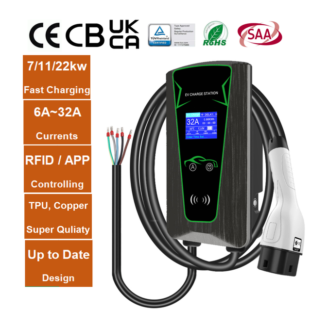 32A 22kW EV Charge Station Smartlife App Control RFID Type 2 Charger Electric Vehicle Wall Charger IP54 CE TUV Certified New