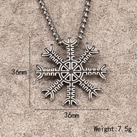 Vintage Viking Nordique Odin Marque Rune Pendentif Collier Homme Alliage Zinc Symbole Flocon Neige Geometrique Amulette