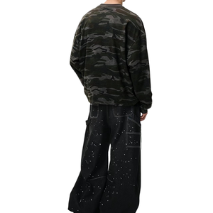 Custom <b>Mens</b> Oversized Camo Sweatshirt 8015 Heavyweight Streetwear Drop Shoulder Long Sleeve T <b>Shirt</b> Wholesale Camouflage Tees - Product Image 3