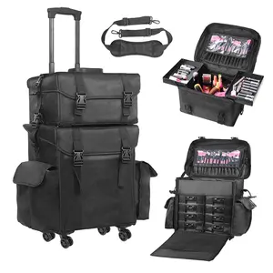 Valise de cosmétique à roulettes 2 en 1, sac de maquillage, organisateur de rangement, mallette de Train pour artiste professionnel avec tiroirs amovibles