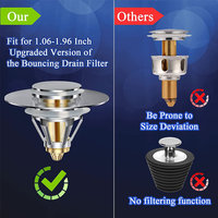 Tapón Universal para Fregadero de Baño, Tapón de Drenaje Pop-up para Agujeros de Drenaje de 1,06-1,96 '', Filtro de Drenaje de Fregadero de Baño de Latón con Cesta