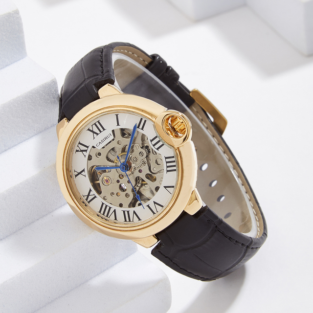 Customizable Men's Luxury Mechanical Watch Fully Automatic 22mm Alloy Case Hollow Design Dial Fashionable Leather Strap Glass