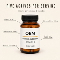 Capsules de curcuma, de sureau et de vitamine C à marque privée OEM – Complément alimentaire antioxydant pour les propriétaires de marques